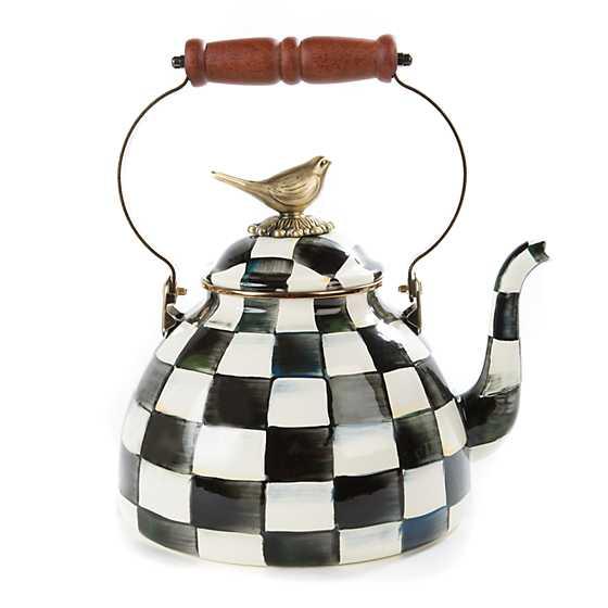 MacKenzie-Childs Courtly Check Enamel 3 Qt. Tea Kettle with Bird