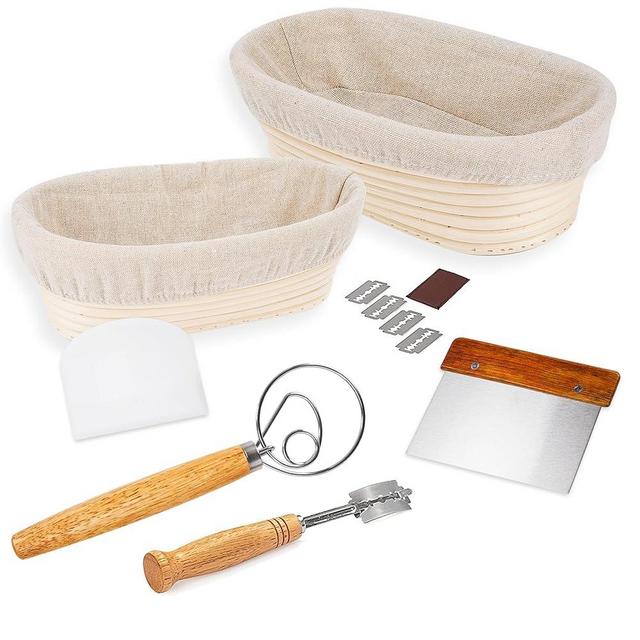 Nature's Loaf Banneton Bread Proofing Basket Set | 2 Oval Baskets with Sourdough Bread Baking Supplies - Complete Kit Including Proofing Baskets, Danish Whisk, Bowl Scraper, Dough Scraper, Bread Lame-