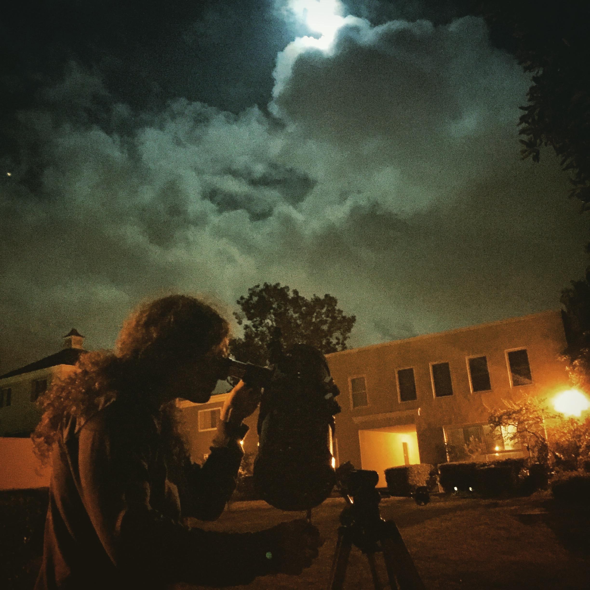 Playing with our telescope in our San Fransisco backyard on the first night we got it, Full Moon, April 2016.