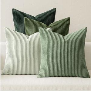 MIULEE Boho Farmhouse Sage Green Throw Pillow Covers 18x18 Inch Set of 4 Mordern Nordic Cushion Covers Soft Corduroy Spring Home Decor for Couch Bed Sofa Living Room Forest Green