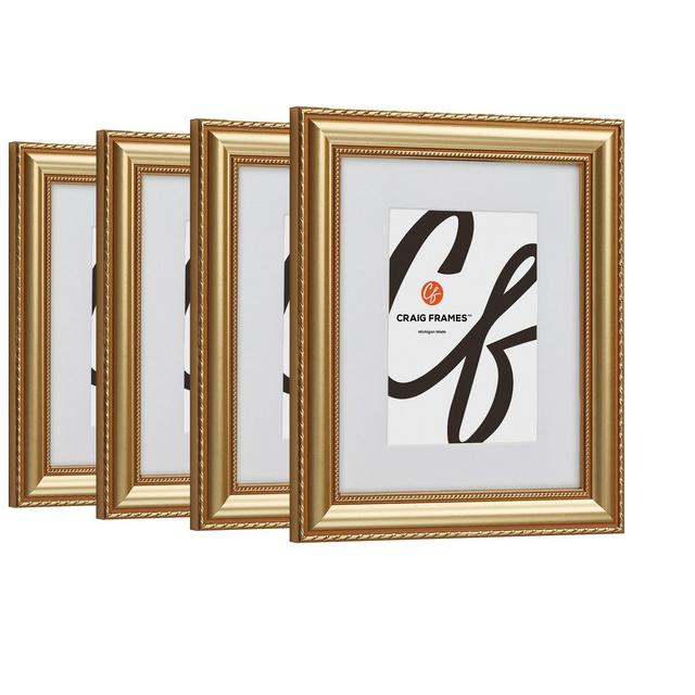 Craig Frames Victoria 8x12 Ornate Gold Picture Frame Set Matted for a 5x7 Photo, Set of 4