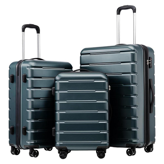 Coolife Luggage Suitcase Carry-on Spinner TSA Lock USB Port Expandable (only 28’’) Lightweight Hardside Luggage (Teal Blue, 3 piece set)