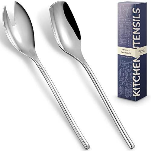 KEAWELL Deluxe Large 10" Salad Servers，18/10 Stainless Steel Salad Serving Set, Set of 2 Includes a Salad Spoon and Salad Fork.