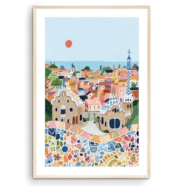 Nationcog Barcelona Travel Print, Park Guell, Travel Gift, Barcelona Poster, Europe Print, Spain Art Print, Travel Art Print, Housewarming Gift (Unframed) (9x11)