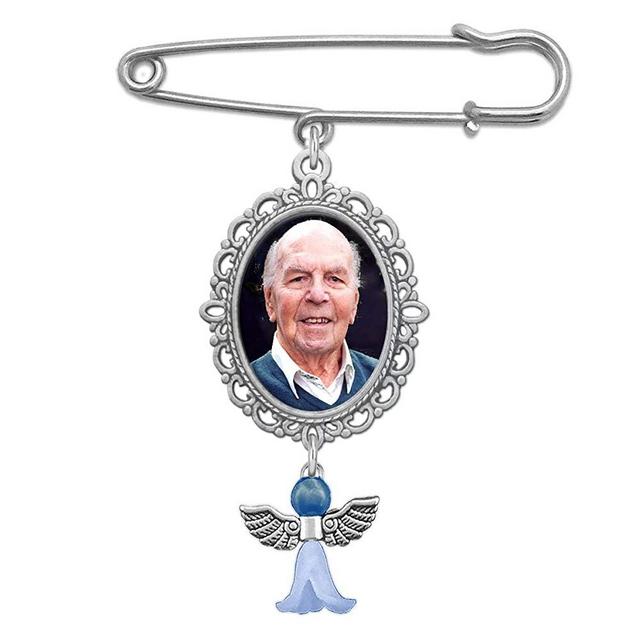 Something Blue Wedding Bouquet Photo Charm Pin Lacy Oval Bridal Charm Walk Down The Aisle Easy to Make