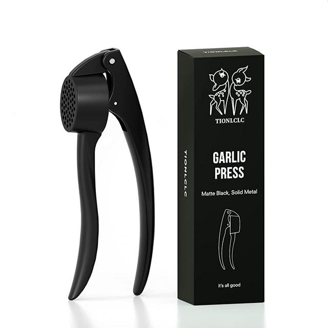 TIONLCLC Garlic Press, One-Piece Molding, Efficiently Crush 100% Of Garlic, Reasonable Design Durable, Crush Garlic （Black)