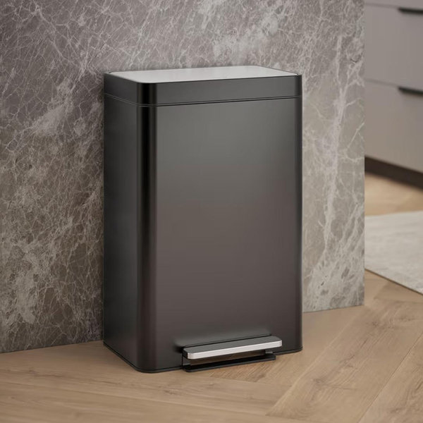 Kohler 20940-BST 13-Gallon Stainless Steel Step Trash Can, Black Stainless Steel, Hands-Free Pedal, Quiet-Close Lid, Fingerprint-Resistant, Durable, K-20940-BST