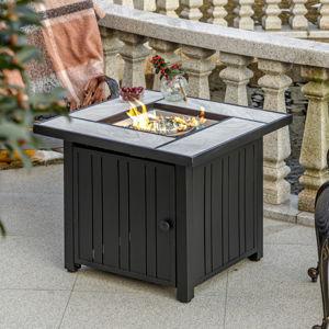 OutVue 30" Propane Fire Pit with Real Ceramic Tabletop, 50000 BTU Gas Firepit Table with Lid & Glass Rock, Outdoor Fire Pit for Dining or Party, Firepit for Outside, Patio, Garden, Yard