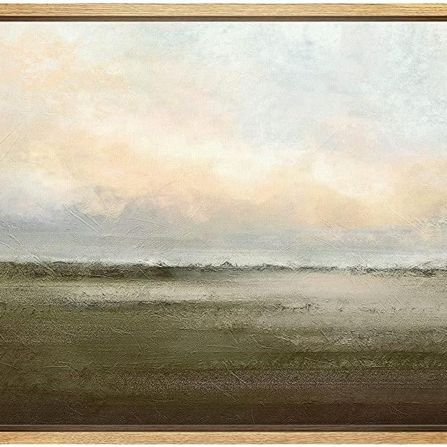 wall26 Framed Canvas Print Wall Art Watercolor Dusk Sky Over Green Field Nature Wilderness Illustrations Modern Rustic Relax/Calm Cool for Living Room, Bedroom, Office - 16x24 Natural