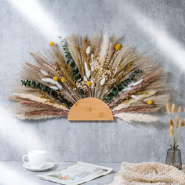 Natural Pampas Grass & Preserved Flowers Decor Wreath & Home Decoration Pieces | dired Flowers Boho Decoration | Suitable for DIY Rustic Trendy Minimalist Farmhouse Room & Wedding Decor