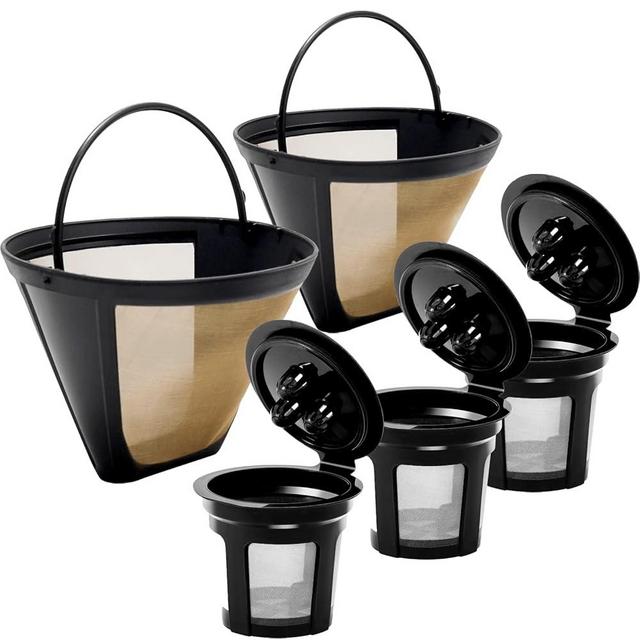 Reusable Coffee Filter for Ninja Dual Brew Coffee Maker, 3 Pack K Cup Reusable Coffee Pods and 2 Pack Coffee Maker Filter for Ninja Dual Brew Coffee Maker Ninja CFP301 CFP307 Coffee Maker