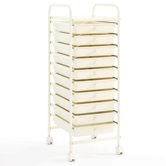 Costway 10 Drawer Rolling Storage Cart Scrapbook Paper Office School Organizer White