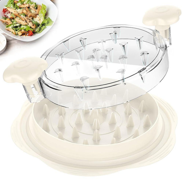 Chicken Shredder Tool Twist Large Chicken Breast Shredder with Brush&Fork, Visible Meat Shredder Machine, Strong Anti-Slip Strip, Ergonomic Handle, BPA Free, Suitable for Pork Beef Chicken (White)