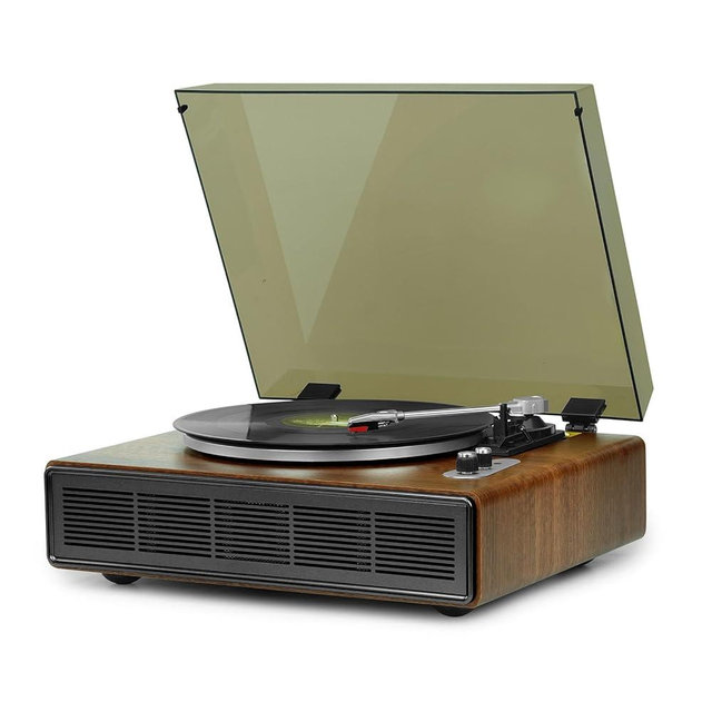 Vinyl Record Player with Bluetooth Input and Output, 3‑Speed Turntable with Built‑in Speakers, RCA and AUX Connections, Retro Design for Home Audio