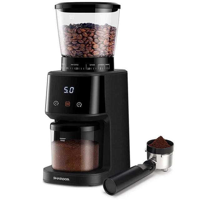 SHARDOR Coffee Grinder with Precision Electronic Timer, Conical Burr Electric Coffee Bean Grinder with 31 Precise Settings for Espresso/Drip/Pour Over/Cold Brew/French Press, DC Motor, Matte Black