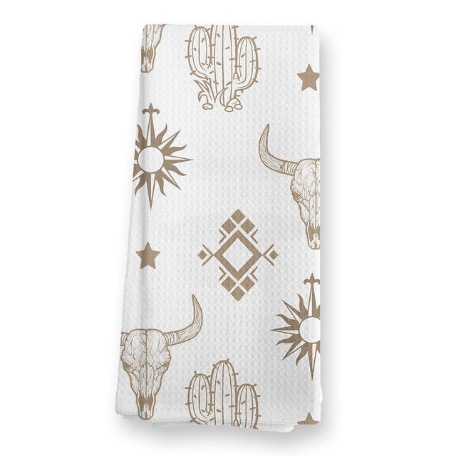 TopXmai Boho Western Kitchen Towels, Western Aztec Bull Skull Cactus Decorative Hand Towels for Bathroom, Western Boho Decor Dish Towels for Kitchen, Boho Western Kitchen Bathroom Decor, 16x24 Inch