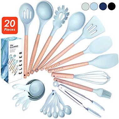 ÉLEVER Kitchen Utensil Set - 20 Cooking Utensils. Kitchen Gadgets for Nonstick Cookware Set. Kitchen Accessories, Silicone Spatula set, Serving Utensils. Best Silicone Kitchen Utensils Tools Gifts