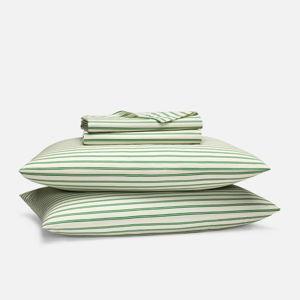 Classic Percale Core Sheet Set — Tandem Stripe in Grass — Queen Size