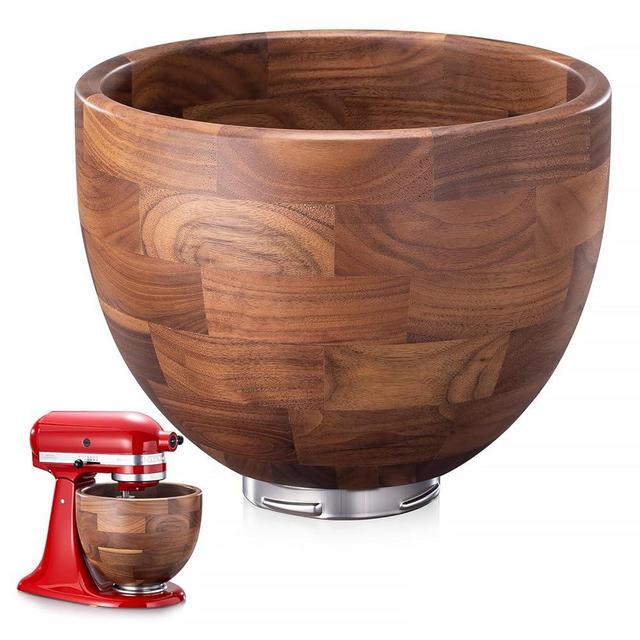 North American Solid Walnut Wood Mixing Bowl for KitchenAid Mixer - Handcrafted Wooden Bowl Compatible with KitchenAid 4.5 & 5 Quart Tilt-Head Stand Mixers