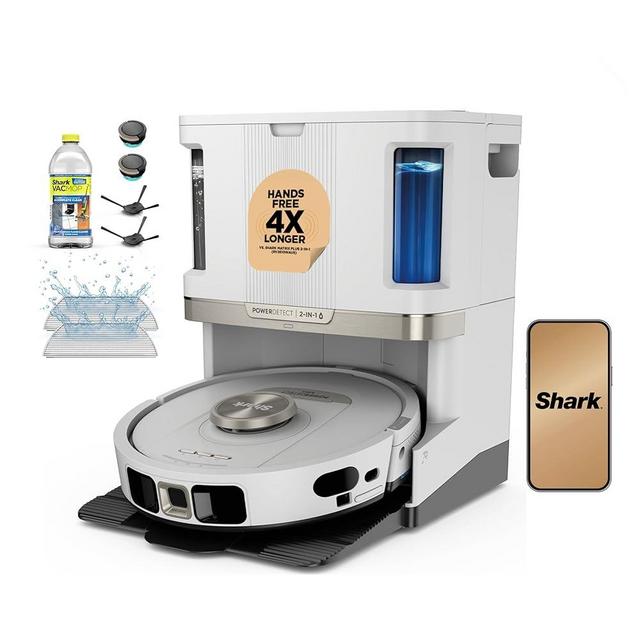 Shark Robot Vacuum & Mop Combo, PowerDetect NeverTouch Pro, Self-Emptying, Self-Refill with Self-Clean Pad Wash & Dry, 60-Day Debris Capacity, 30-Day Refill Tank, 5 Technologies, White, AV2810ZEWH
