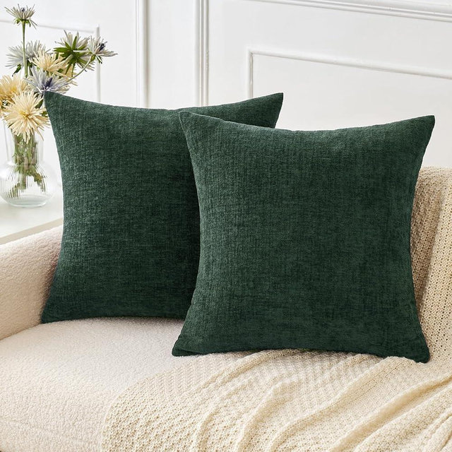 MIULEE Pack of 2 Spring Green Throw Pillow Covers 18x18 Inch Soft Chenille Pillow Covers for Christmas Sofa Living Room Couch Solid Dyed Cases