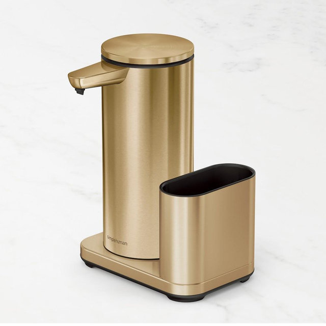 simplehuman™ Rechargeable Liquid Sensor Pump with Sponge Caddy, 14-Oz., Brass