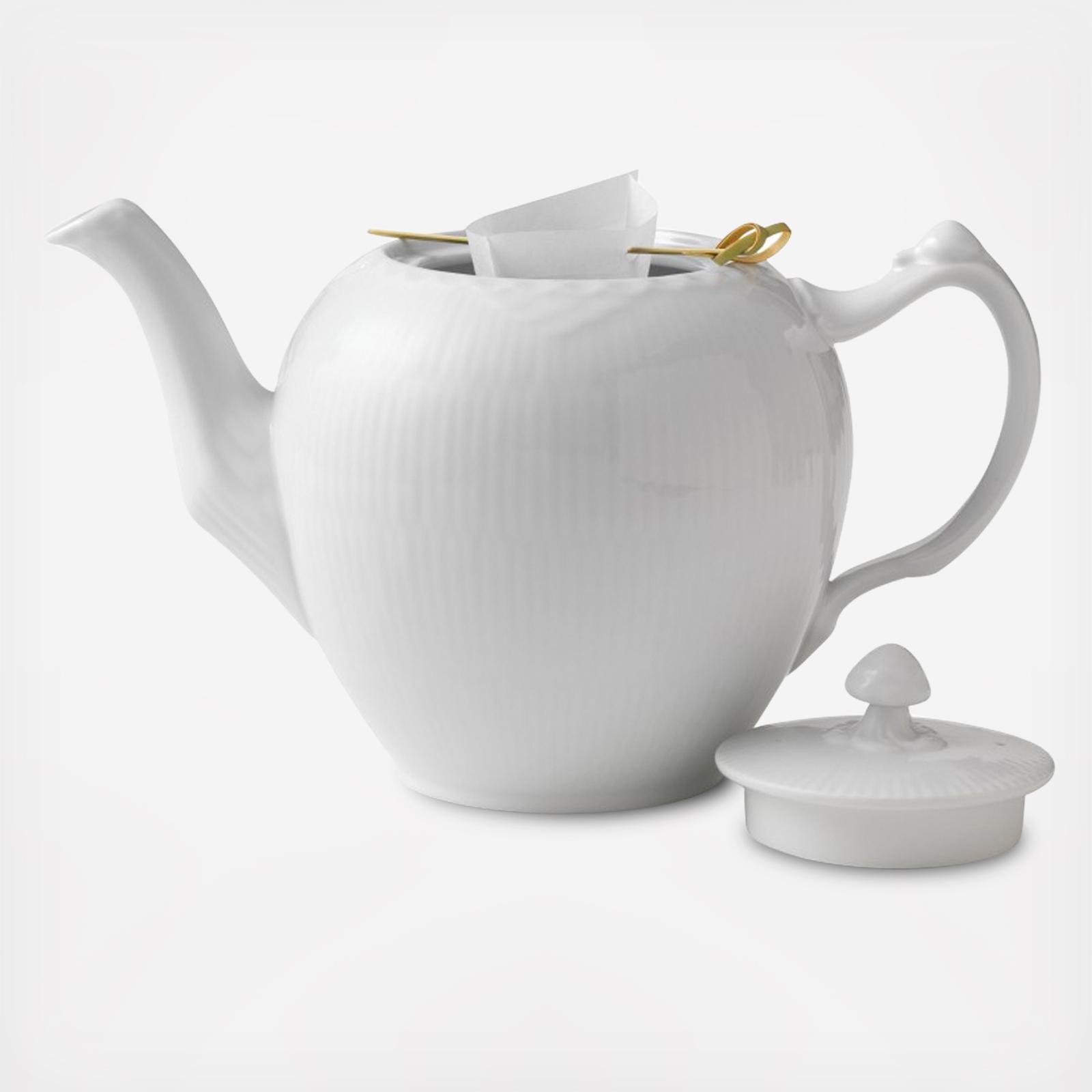 White Fluted Half Lace Tea Pot - Thumbnail 2
