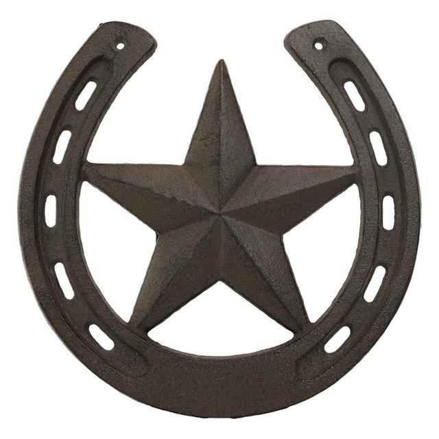 Ebros Gift 10 Wide Rustic Cast Iron Metal Horseshoe With Western Star Wall Decor Art Plaque Cutout Southwest Country Cowboy Rodeo Racing Horses Horseshoes Vintage Decorative Accent For Walls Or
