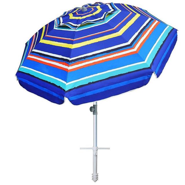 AMMSUN 7ft Heavy Duty High Wind Beach Umbrella with Sand Anchor & Tilt Sun Shelter UV 50+ Protection Outdoor Sunshade Umbrellas Carry Bag for Patio Garden Pool Backyard Multicolor Stripe