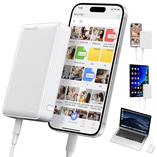 NEWQ Hard Drive for Phone & Computer: USB Flash Storage Device Photo Memory Stick for iPhone, iPad, MacBook Compatible with Apple iOS & Android Cellphone Backup Pictures, Videos, Etc (2, TB)