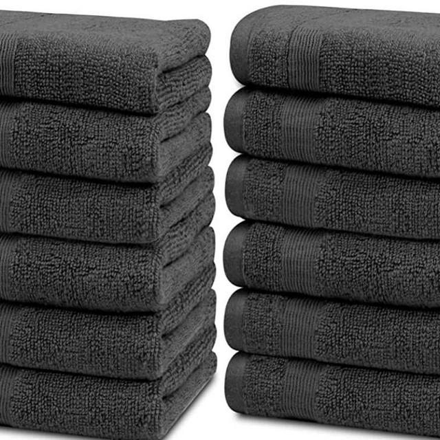 Resort Collection Luxury Cotton Washcloths , 12x12, 12-Pack, Grey