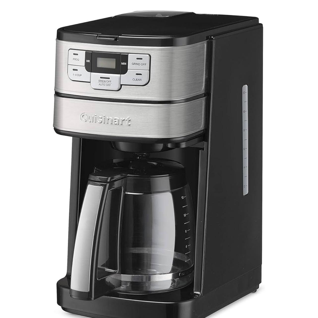 Cuisinart Automatic Grind and Brew 12-Cup Coffeemaker with 1-4 Cup Setting and Auto-Shutoff, Black/Stainless Steel, DGB-400NAS