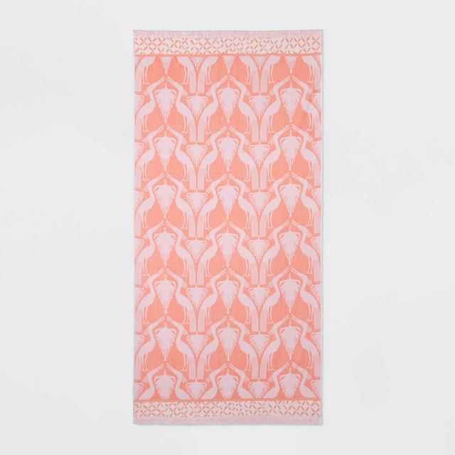XL Jacquard Heron with Fringe Beach Towel Pink - Opalhouse™