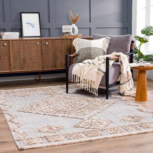Hauteloom Ampusungan Living Room, Bedroom Area Rug - Farmhouse - Charcoal,Cream,Peach - 8'10" x 12'