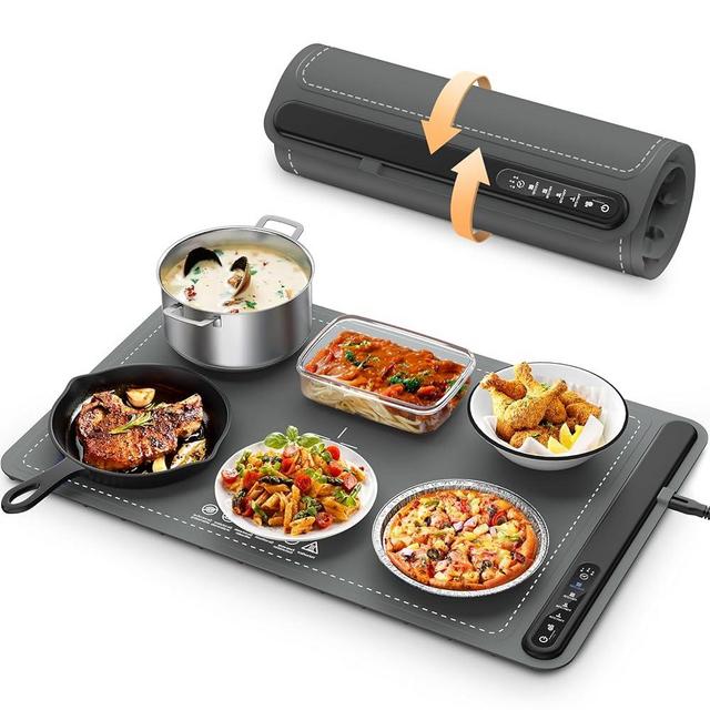 Food Warming Mat - Fast Heating Silicone Electric Warming Tray with 4 Level Temperature, Raised Feet Protects Table, Portable Food Warmer for Parties Rollable Buffet Hot Plates for Party
