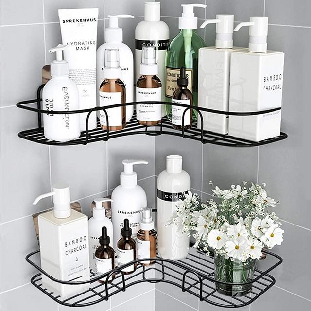 Huryfox 2Pack Corner Shower Caddy Bathroom Shelf, Rust Proof Bathtub Accessories Organizer, Adhesive Basket Storage Rack Shampoo Holder Wall Organization (Large)
