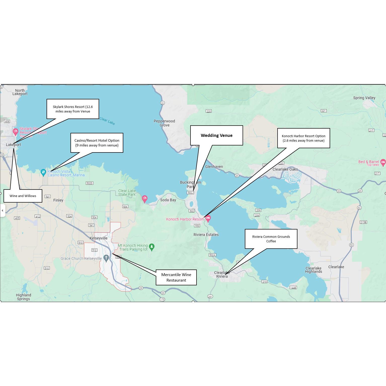 Map of Area and Points of Interest for the Wedding