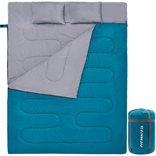 CANWAY Double Sleeping Bag, Lightweight Waterproof 2 Person Sleeping Bag with 2 Pillows for Camping, Backpacking, or Hiking Outdoor for Adults or Teens Queen Size XL