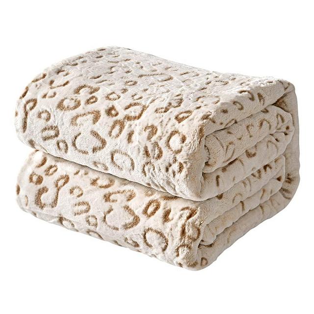 FY FIBER HOUSE Flannel Fleece Throw Microfiber Blanket with 3D Cheetah Print,50 by 60-Inch,Brown