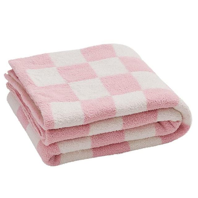 YIRUIO Throw Blankets Checkerboard Grid Chessboard Gingham Warmer Comfort Plush Reversible Microfiber Cozy Decor for Home Bed Couch (Pink, 60'' x 79'')