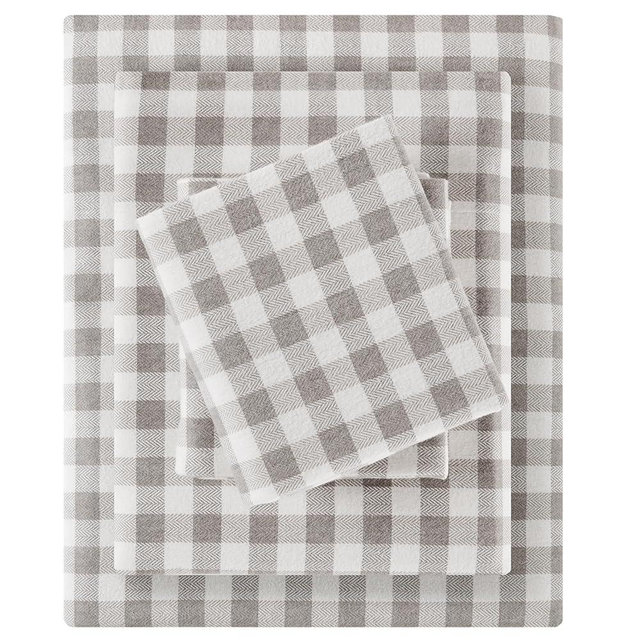 Sleep Philosophy True North 100% Cotton Flannel Sheets Cal King, Cozy Flannel Sheet Set Brushed for Extra Softness, Heavyweight Novelty Print Warm Flannel Bedding Set, Gray Herringbone Check 4 Piece