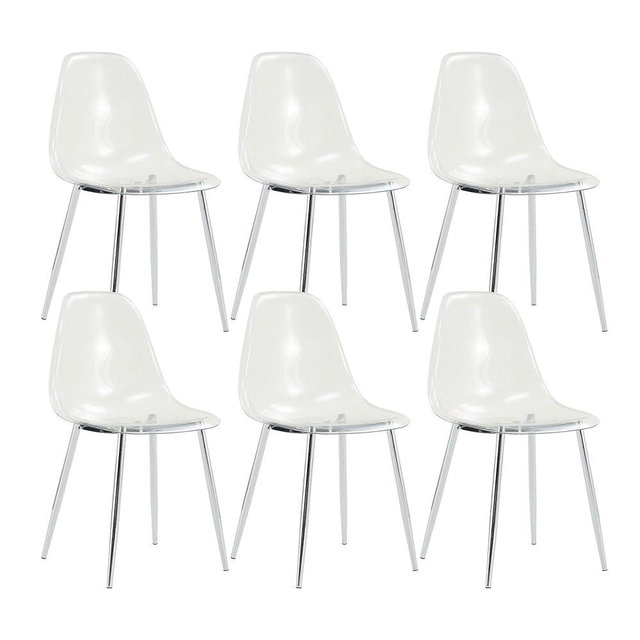 Baysitone Clear Dining Chairs Set of 6, Modern Kitchen Chairs with Transparent Seat, Acrylic Accent Side Chairs with Silver Metal Legs for Dining Room, Kitchen, Living Room