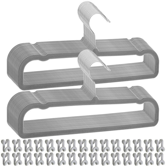 Pants Hangers Space Saving, 30 Pack Velvet Hangers for Closet with 30 Hooks, Strong Durable Non Slip Slim Clothes Hanger, Ultra Soft Flocked Hanger for Pants, Shirts, Bra, Shorts (Grey)
