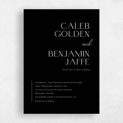 Black Wedding Invitation - Piccola Classic