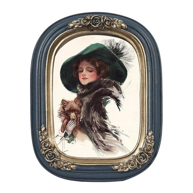 FR PARAFAYER Vintage Mini Picture Frame 2.5x3.5 Inch,Antique Ornate Photo Frame With Floral Relief,Wall and Tabletop Display,High Definition Glass Front,Retro Home Decor Art Gallery (Dark blue