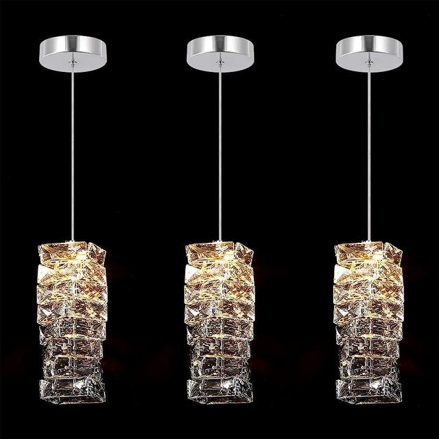 3-Pack Crystal Pendant Light,7W Modern Chrome Irregular K9 Kitchen Island Crystal Pendant Lights, Cord Adjustable Dining Room Ceiling Hanging Lights for Kitchen Bedroom Coffee Shop Hallway Dining Room