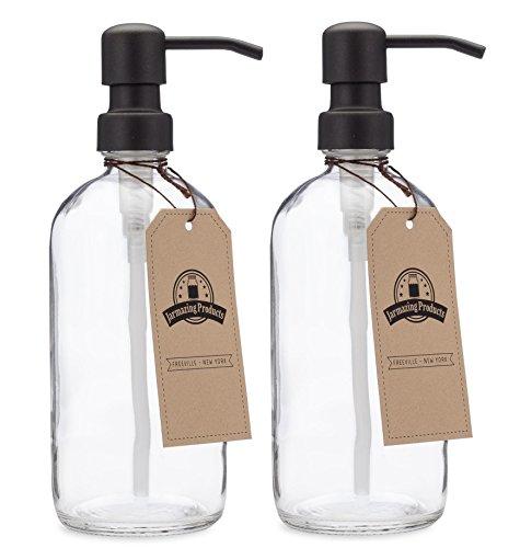 Jarmazing Products Clear Glass Pint Jar Soap and Lotion Dispenser with Metal Pump (Black/Dark Bronze) - Two Pack