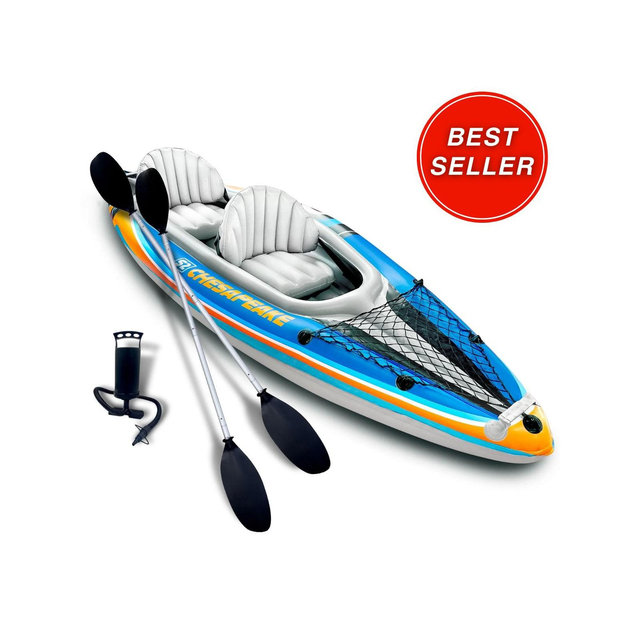 Sunlite Sports 2-Person Inflatable Kayak with Aluminum Oars, Air Pump, Storage Bag, Tandem Kayak for Adults, Two Person Canoe - S2 Chesapeake