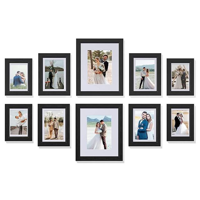 Povrgive Picture Frames Set of 10 Balck, Bulk MDF Frames for 8x10, 5x7, 4x6 Photos Real Glass for Wall or Tabletop