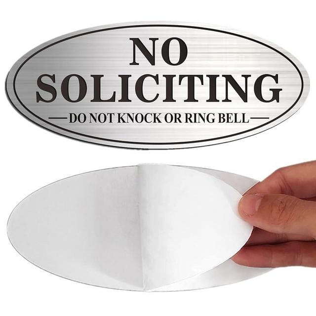 No Soliciting Sign, 2 Pack Self-Adhesive Aluminum Metal No Solitation Do Not Knock or Ring Bell Sign, 7.0 x 3.0 inches Fade Resistang Signs for Office and Home (Brushed Nickel/Black)